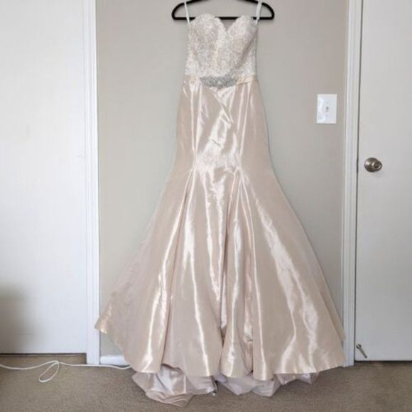 Allure Romance 2803 Champagne Floral Beaded Belt Strapless Wedding Dress - Picture 1 of 9